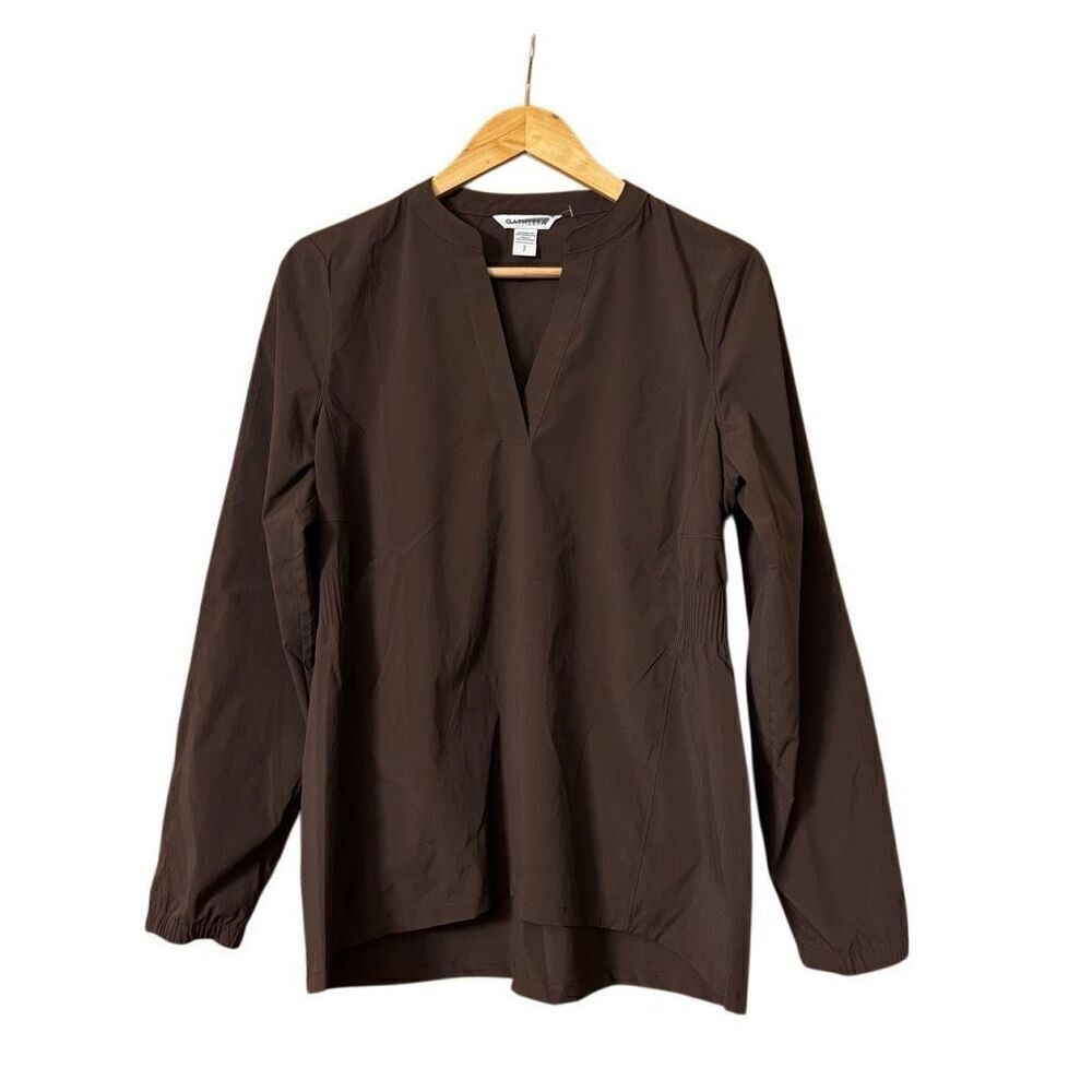 Athleta Performance Poplin Pullover Top V-neck long sleeve brown Size XS NWOT